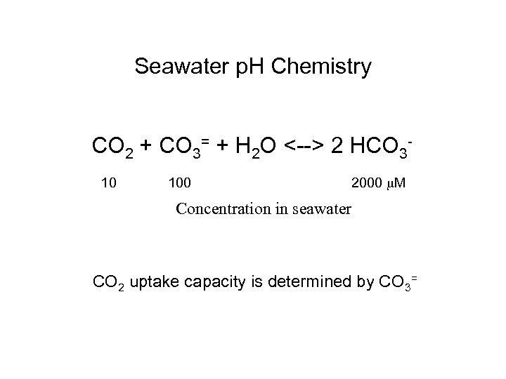 Seawater p. H Chemistry CO 2 + CO 3= + H 2 O <-->