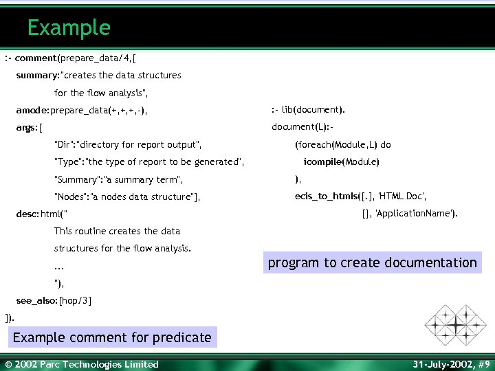 Example : - comment(prepare_data/4, [ summary: 