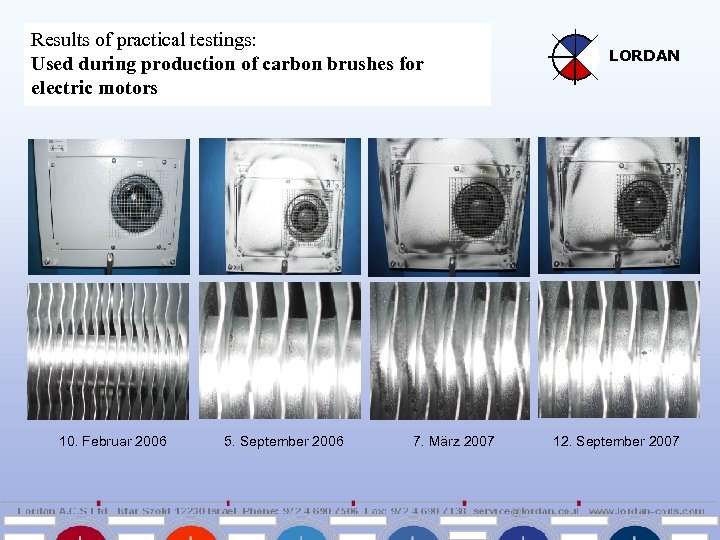 Results of practical testings: Used during production of carbon brushes for electric motors LORDAN