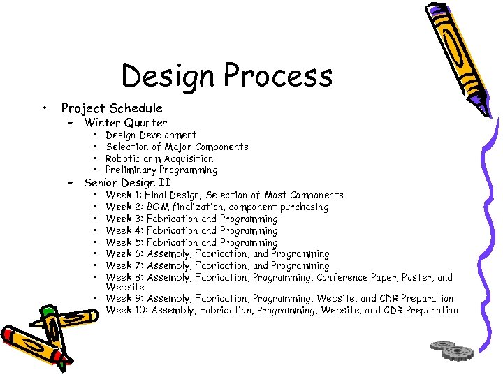 Design Process • Project Schedule – Winter Quarter • • Design Development Selection of