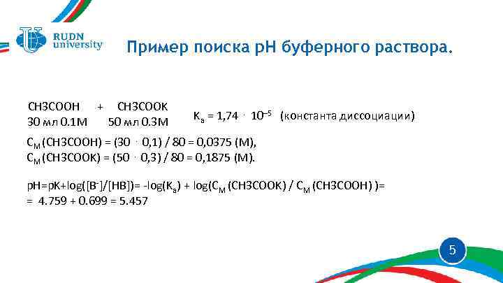 Пример поиска p. H буферного раствора. СН 3 СООН + СН 3 СООK 30