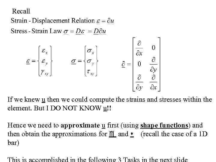 Recall If we knew u then we could compute the strains and stresses within