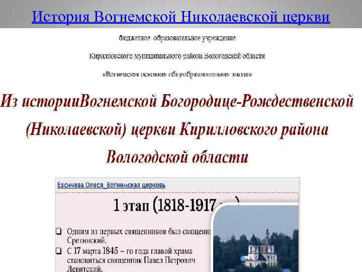 История Вогнемской Николаевской церкви 