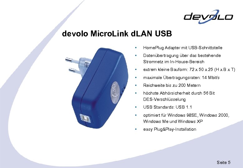 devolo Micro. Link d. LAN USB Home. Plug Adapter mit USB-Schnittstelle Datenübertragung über das