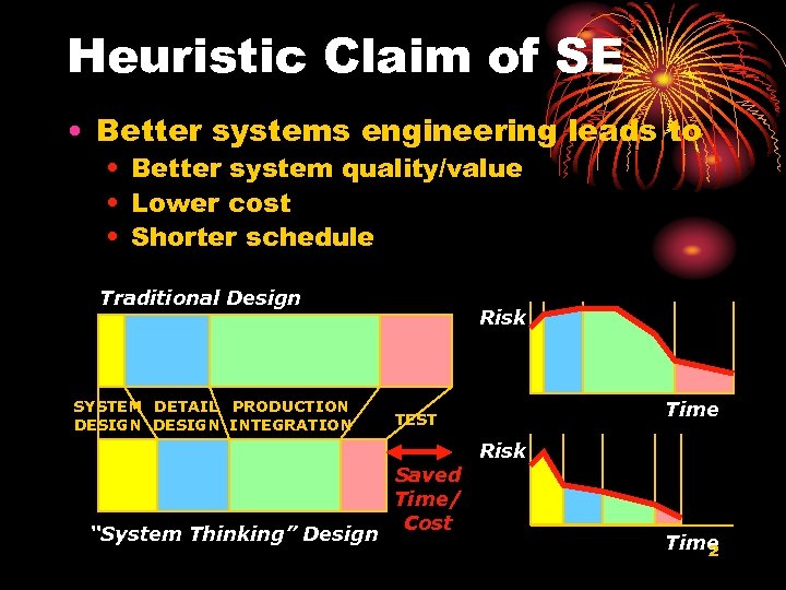 Heuristic Claim of SE • Better systems engineering leads to • Better system quality/value