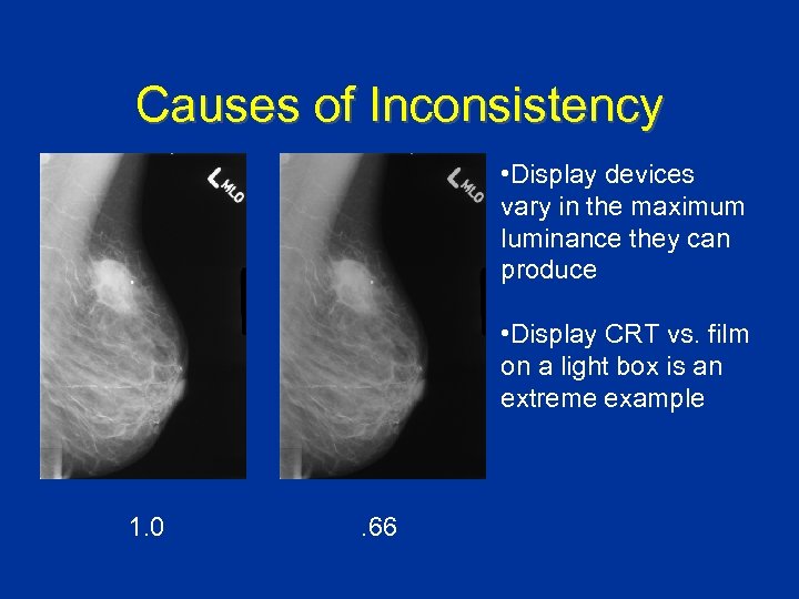 Causes of Inconsistency • Display devices vary in the maximum luminance they can produce