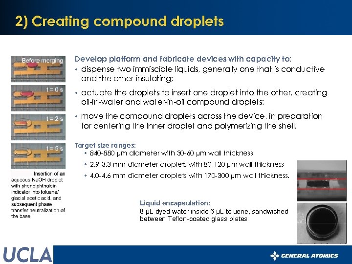 2) Creating compound droplets Develop platform and fabricate devices with capacity to: • dispense