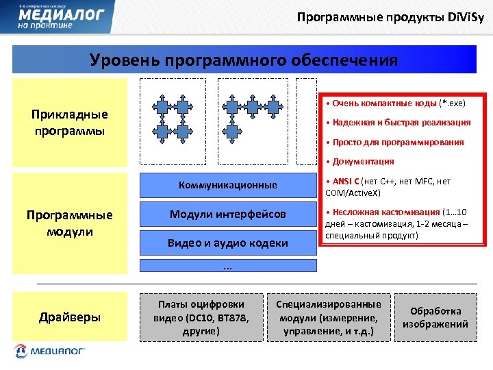 Программные продукты Di. Vi. Sy Уровень программного обеспечения • Очень компактные коды (*. exe)
