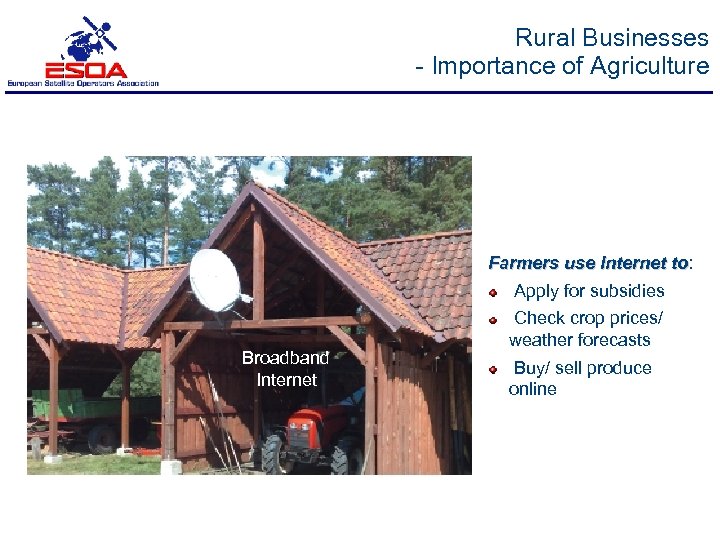 Rural Businesses - Importance of Agriculture Farmers use Internet to: to Apply for subsidies