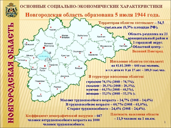 ОСНОВНЫЕ СОЦИАЛЬНО-ЭКОНОМИЧЕСКИЕ ХАРАКТЕРИСТИКИ Новгородская область образована 5 июля 1944 года. Территория области составляет –