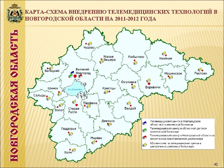 КАРТА-СХЕМА ВНЕДРЕНИЮ ТЕЛЕМЕДИЦИНСКИХ ТЕХНОЛОГИЙ В НОВГОРОДСКОЙ ОБЛАСТИ НА 2011 -2012 ГОДА 42 