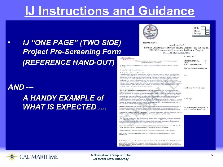 IJ Instructions and Guidance • IJ “ONE PAGE” (TWO SIDE) Project Pre-Screening Form (REFERENCE