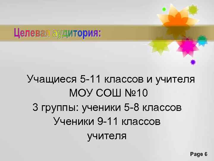 Учащиеся 5 -11 классов и учителя МОУ СОШ № 10 3 группы: ученики 5