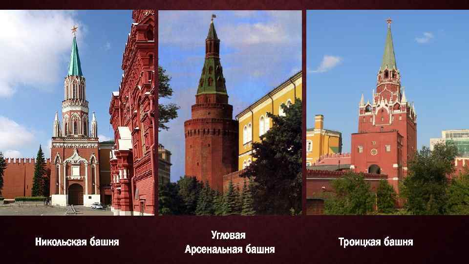 Никольская башня Угловая Арсенальная башня Троицкая башня 