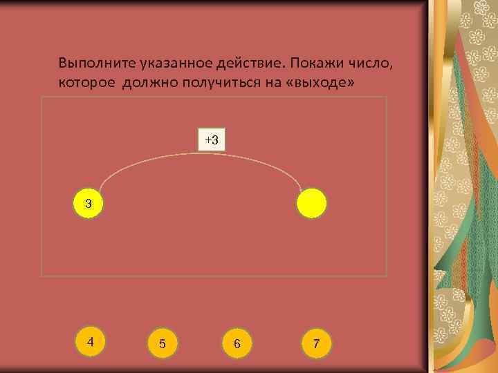 Выполните указанное действие. Покажи число, которое должно получиться на «выходе» +3 3 4 5
