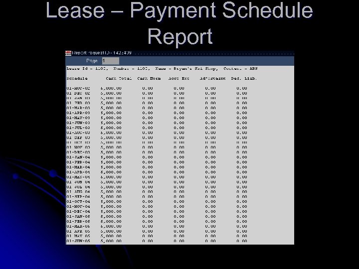 Lease – Payment Schedule Report 