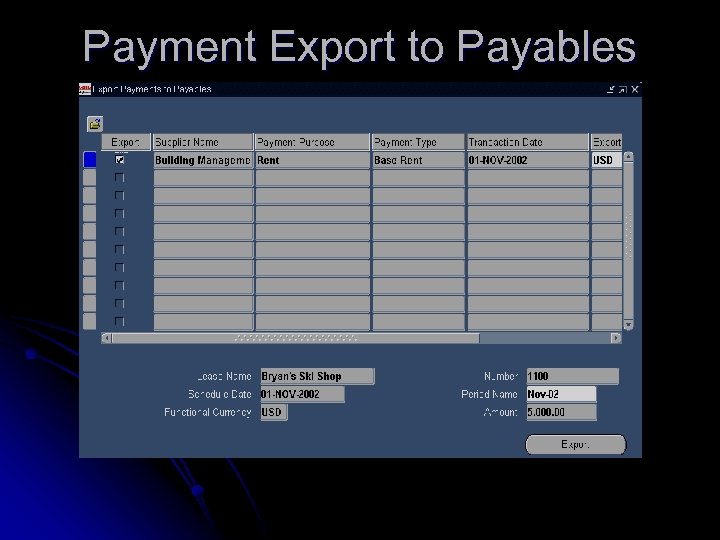 Payment Export to Payables 