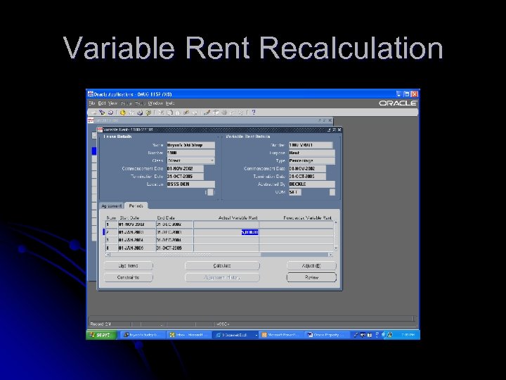 Variable Rent Recalculation 