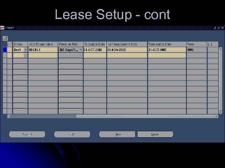Lease Setup - cont 