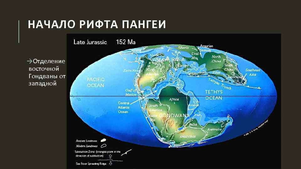 НАЧАЛО РИФТА ПАНГЕИ →Отделение восточной Гондваны от западной 