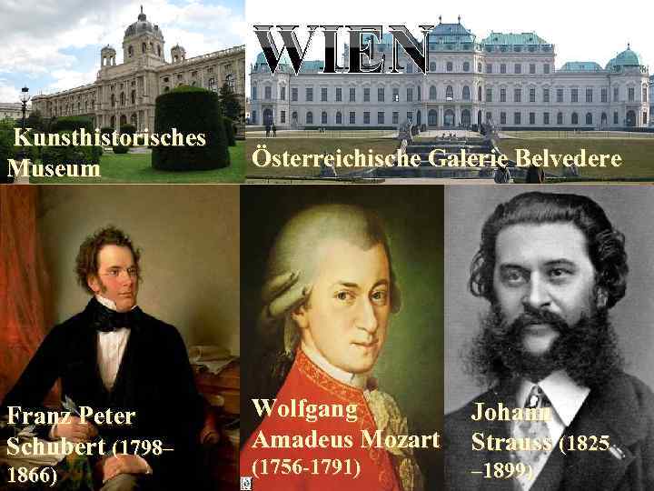 WIEN Kunsthistorisches Museum Österreichische Galerie Belvedere Franz Peter Schubert (1798– Wolfgang Johann Amadeus Mozart