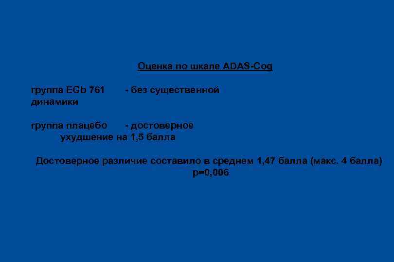 Оценка результатов Оценка по шкале ADAS-Cog l группа EGb 761 динамики - без существенной