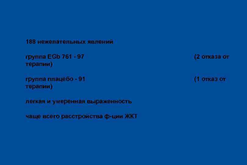 Переносимость l 188 нежелательных явлений l группа EGb 761 - 97 терапии) (2 отказа