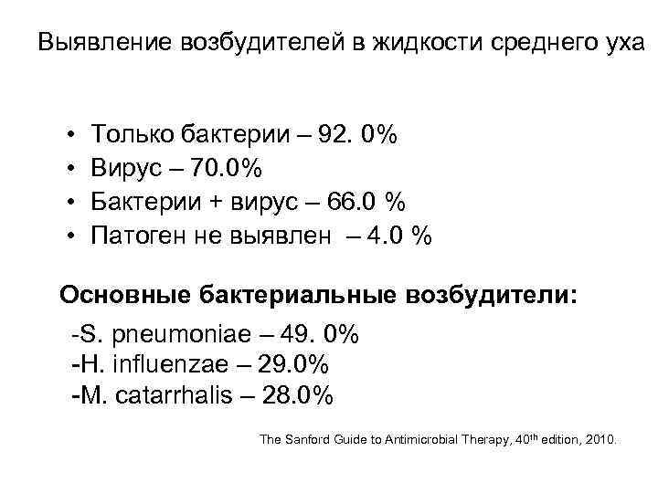 Выявление возбудителей в жидкости среднего уха • • Только бактерии – 92. 0% Вирус