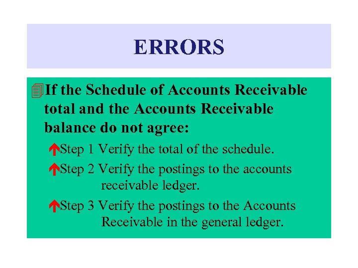 ERRORS 4 If the Schedule of Accounts Receivable total and the Accounts Receivable balance