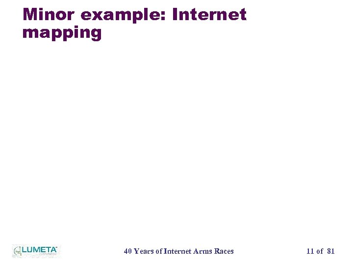 Minor example: Internet mapping 40 Years of Internet Arms Races 11 of 81 
