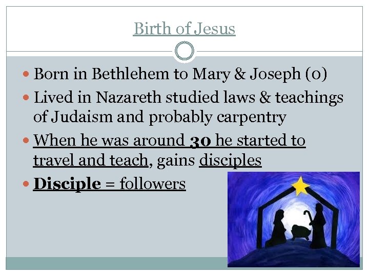 Birth of Jesus Born in Bethlehem to Mary & Joseph (0) Lived in Nazareth