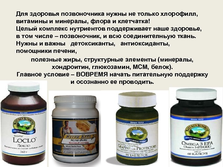 Для здоровья позвоночника нужны не только хлорофилл, витамины и минералы, флора и клетчатка! Целый