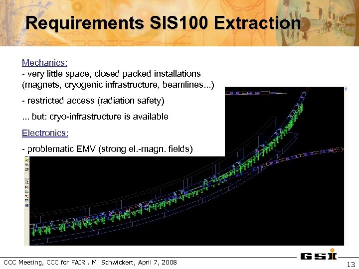 Requirements SIS 100 Extraction Mechanics: - very little space, closed packed installations (magnets, cryogenic