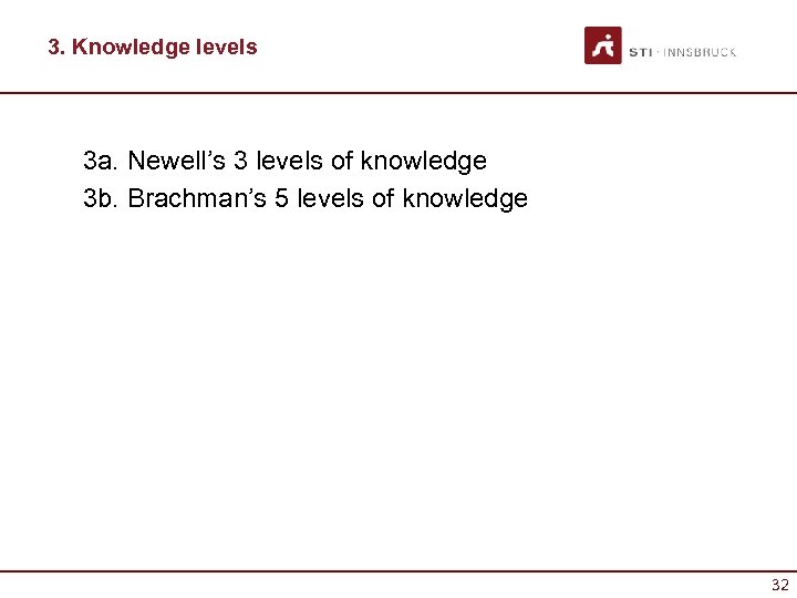 3. Knowledge levels 3 a. Newell’s 3 levels of knowledge 3 b. Brachman’s 5