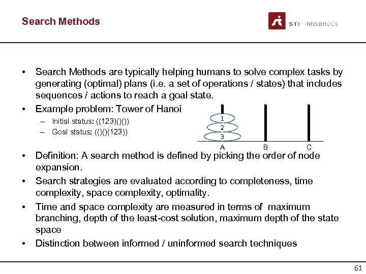Search Methods • • Search Methods are typically helping humans to solve complex tasks