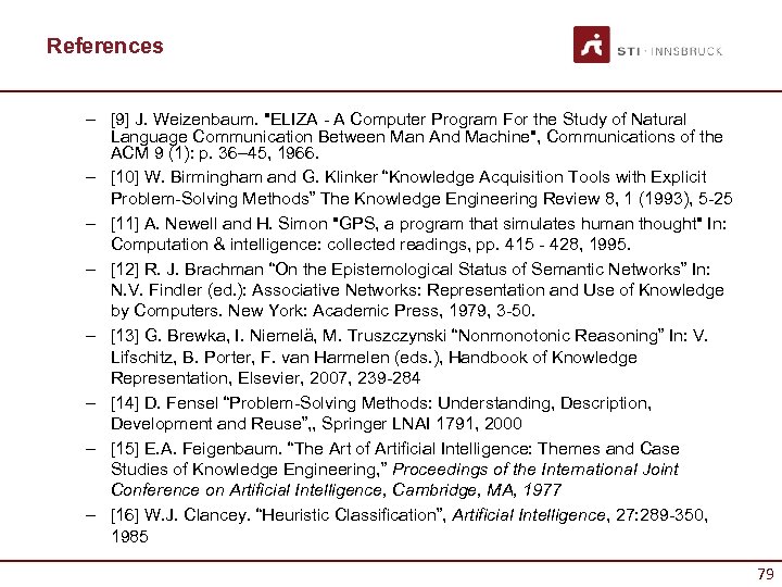 References – [9] J. Weizenbaum. 