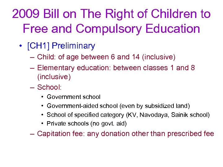 2009 Bill on The Right of Children to Free and Compulsory Education • [CH