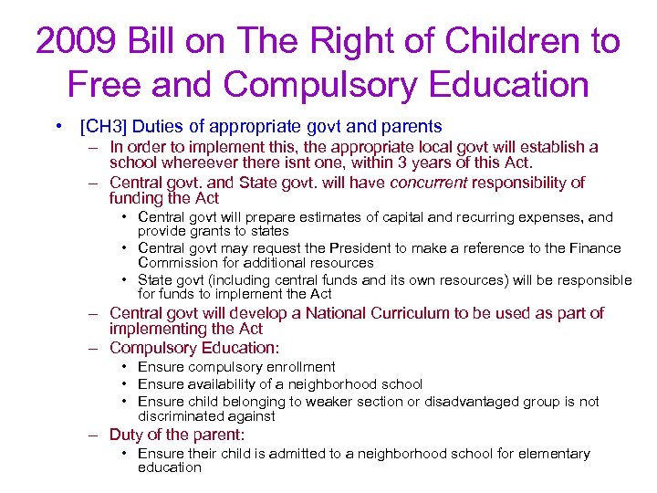 2009 Bill on The Right of Children to Free and Compulsory Education • [CH
