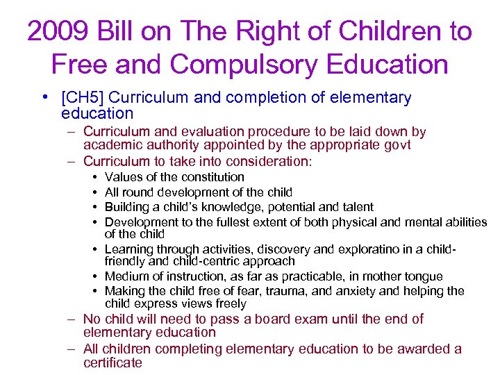 2009 Bill on The Right of Children to Free and Compulsory Education • [CH