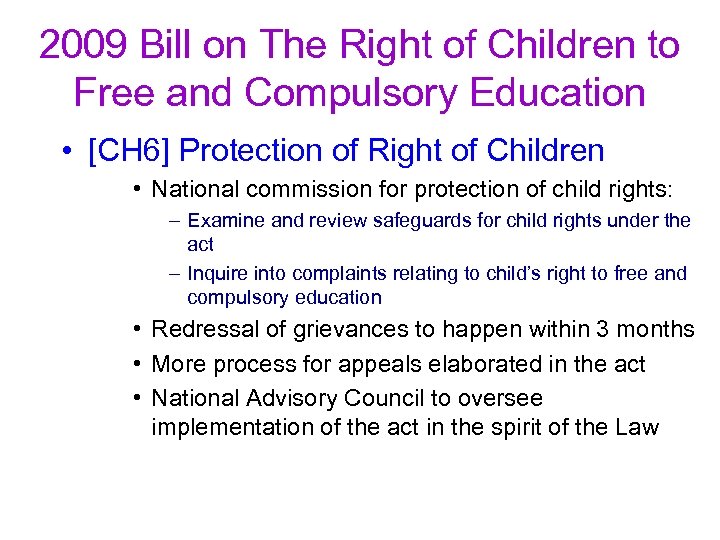 2009 Bill on The Right of Children to Free and Compulsory Education • [CH