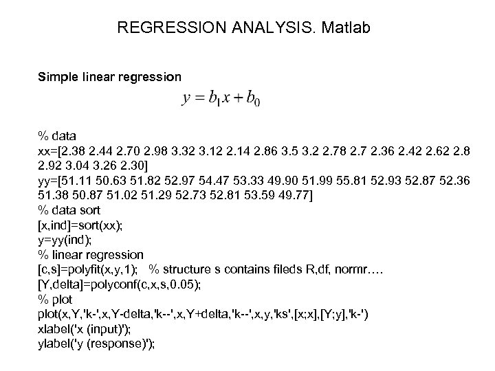REGRESSION ANALYSIS. Matlab Simple linear regression % data xx=[2. 38 2. 44 2. 70