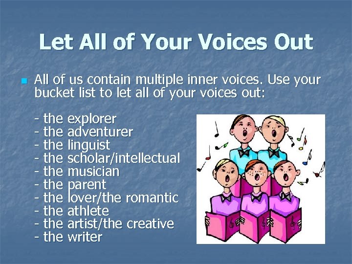 Let All of Your Voices Out n All of us contain multiple inner voices.