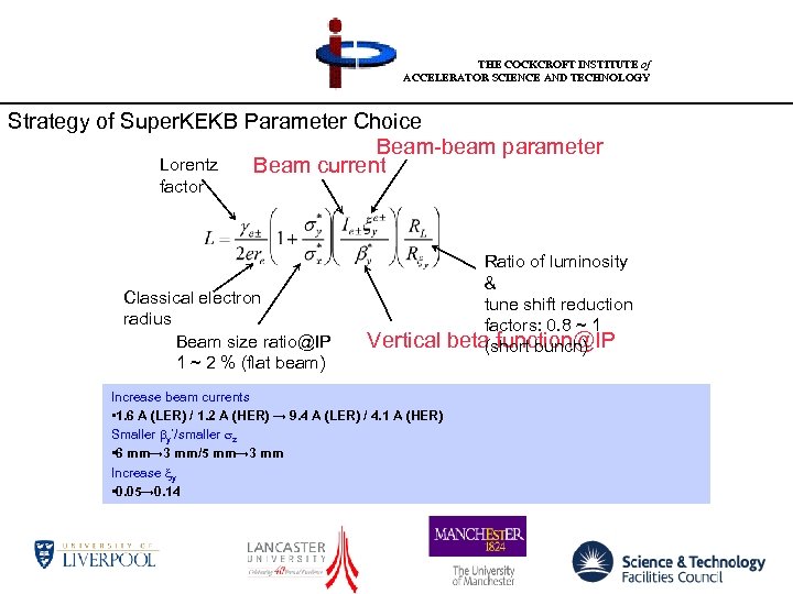 THE COCKCROFT INSTITUTE of ACCELERATOR SCIENCE AND TECHNOLOGY Strategy of Super. KEKB Parameter Choice