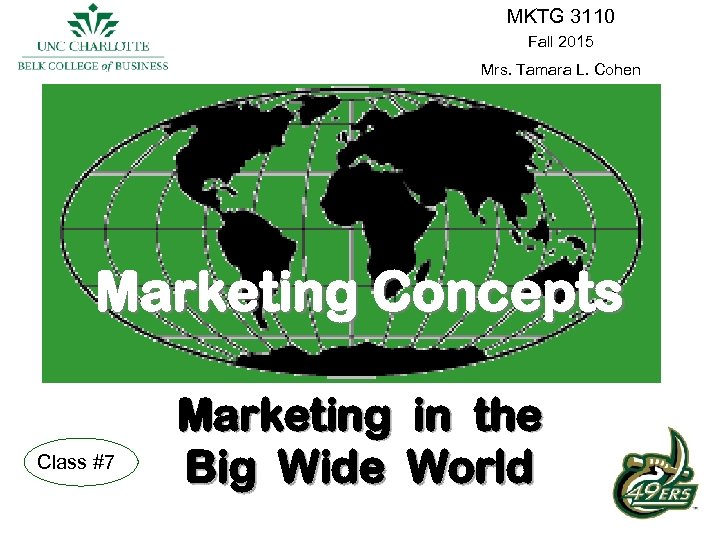 MKTG 3110 Fall 2015 Mrs. Tamara L. Cohen Marketing Concepts Class #7 Marketing in