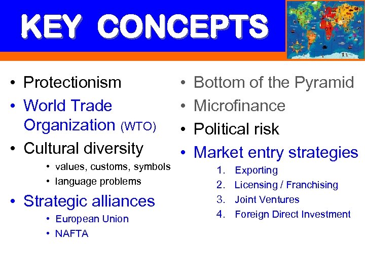 KEY CONCEPTS • Protectionism • World Trade Organization (WTO) • Cultural diversity • values,