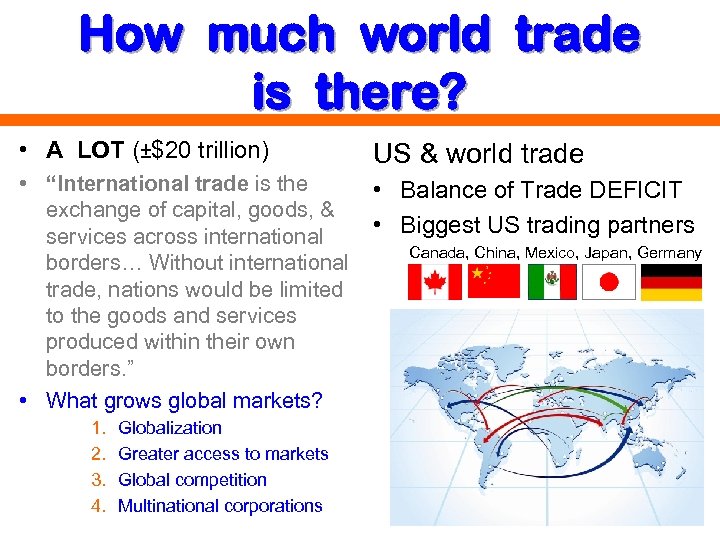 How much world trade is there? • A LOT (±$20 trillion) US & world