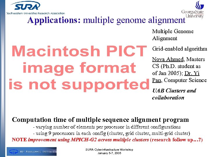 Southeastern Universities Research Association Applications: multiple genome alignment Multiple Genome Alignment Grid-enabled algorithm Nova