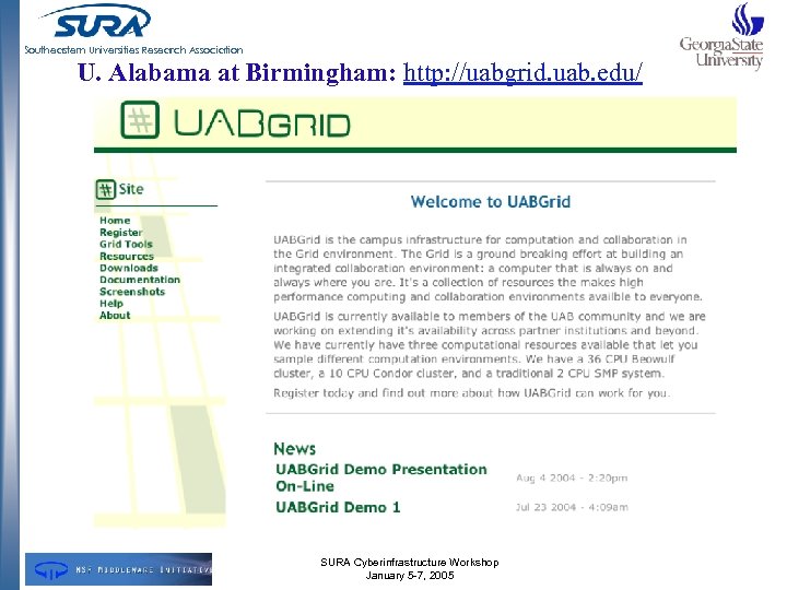 Southeastern Universities Research Association U. Alabama at Birmingham: http: //uabgrid. uab. edu/ SURA Cyberinfrastructure