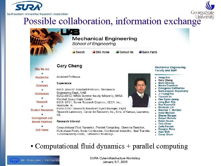 Southeastern Universities Research Association Possible collaboration, information exchange • Computational fluid dynamics + parallel