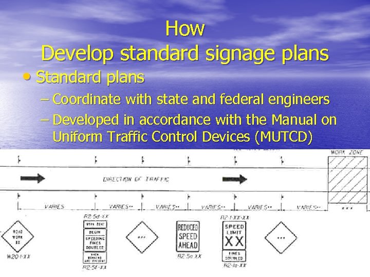 How Develop standard signage plans • Standard plans – Coordinate with state and federal